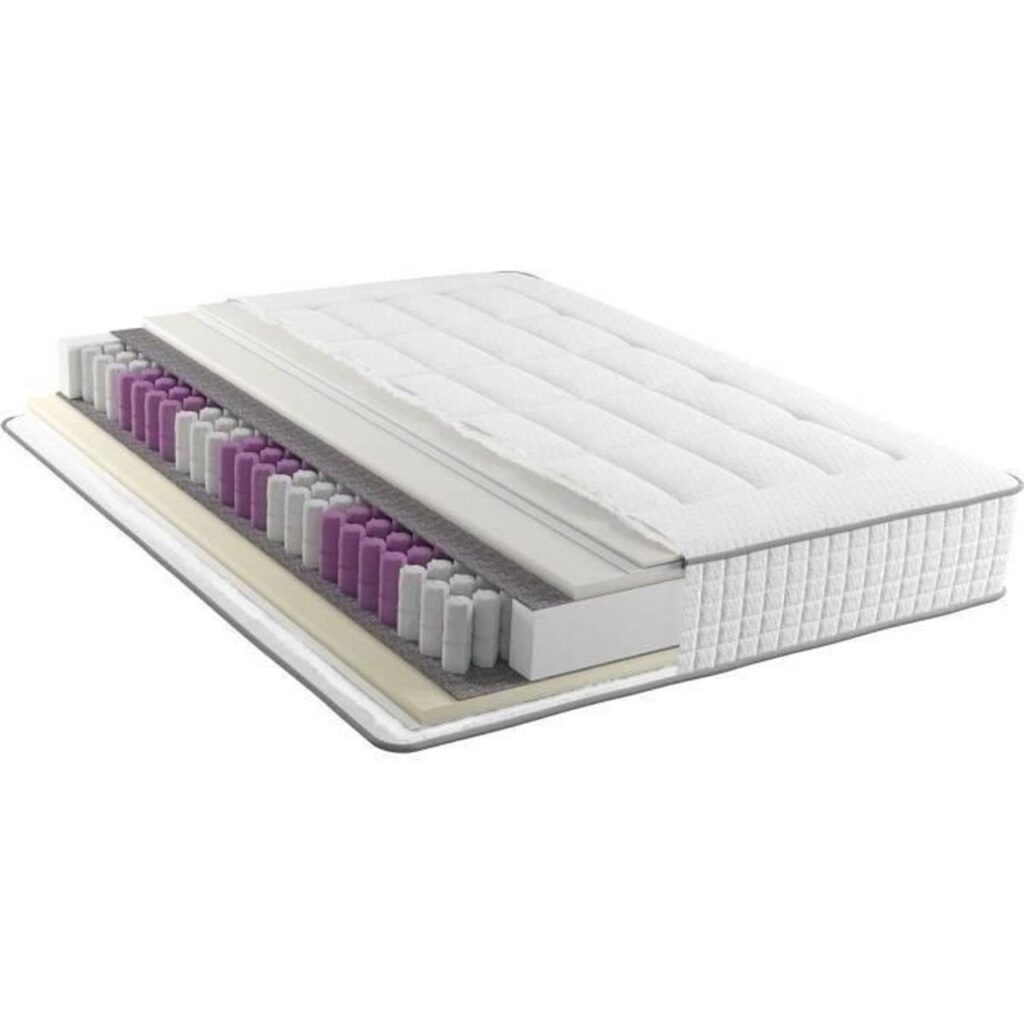 Doorsnede van een pocketveren matras met meerdere comfortlagen verkrijgbaar bij Belga Meubel Brugge