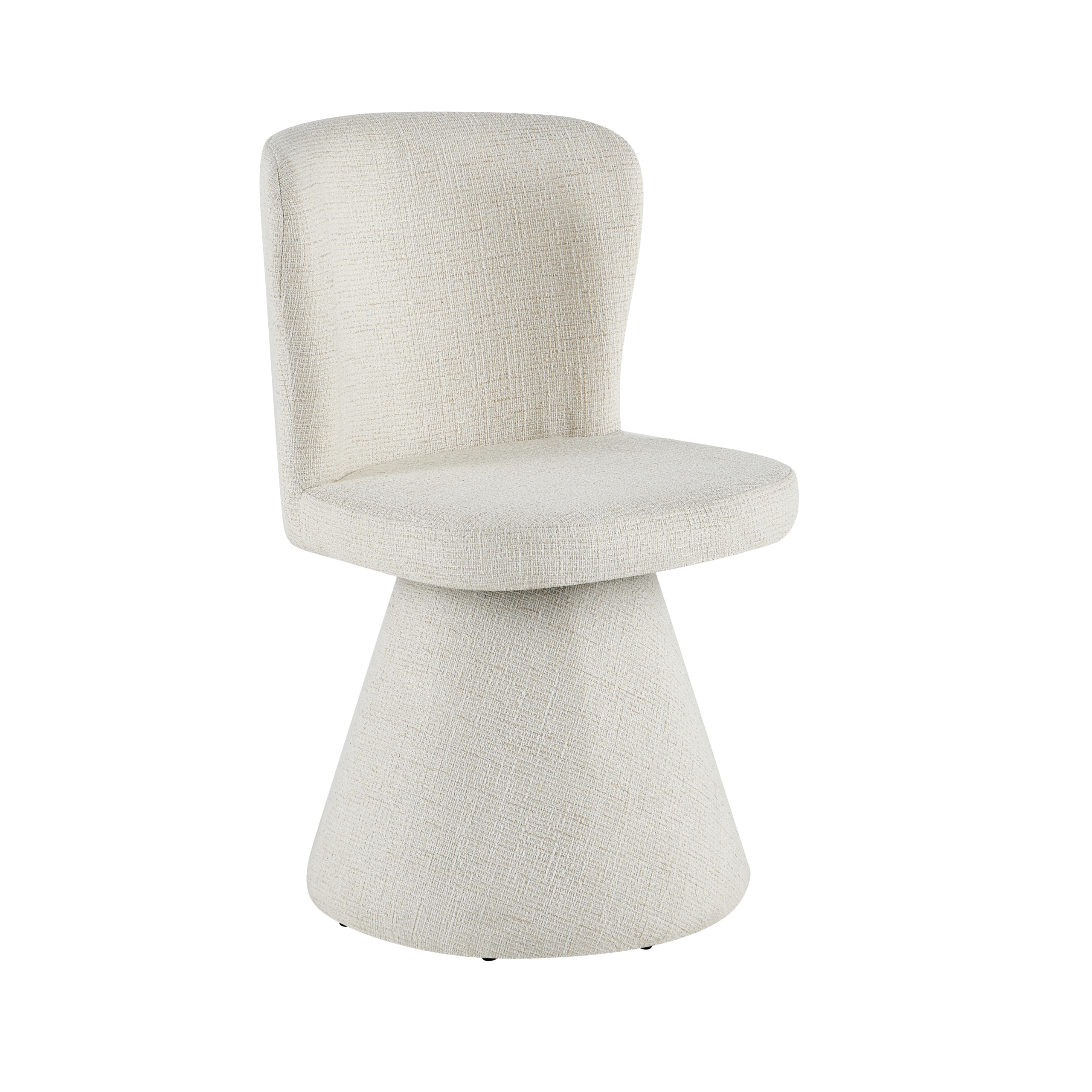 Moderne stoel in crèmekleurige stof met draaivoet en een eigentijds ontwerp in een modern interieur.