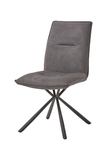 Stoel Luc Grey in grijze stof met zwarte metalen draaivoet in een modern interieur.
